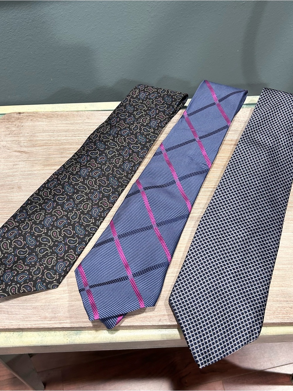 Lot of 3 Mens Silk Neckties Wembley Express Stafford Paisley Plaid Geometric